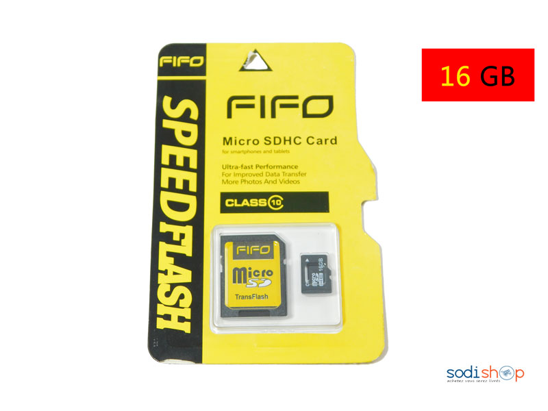 Carte mémoire micro SD FIFO 16 Go pour téléphone et Tablettes avec Adaptateur DIA00169