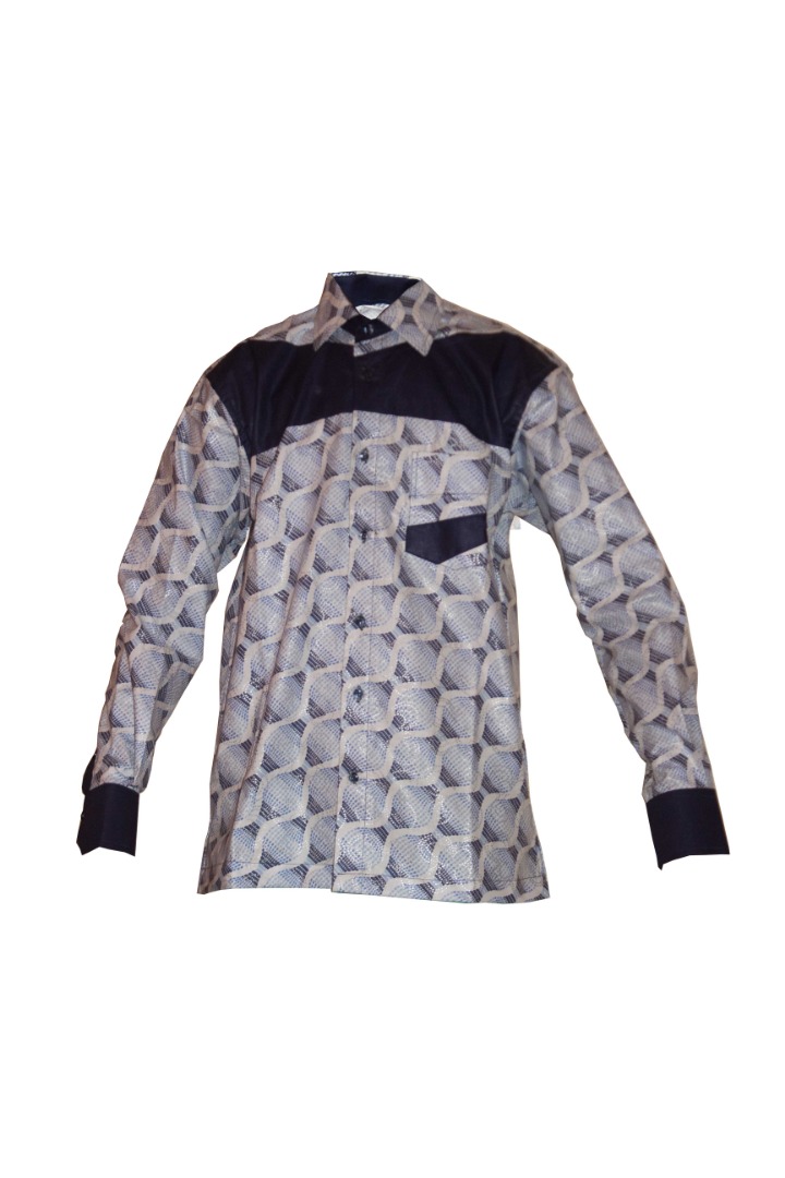 Chemise homme en Woodin bleu marrine, bleu ciel et blanc Taille L MJ0022