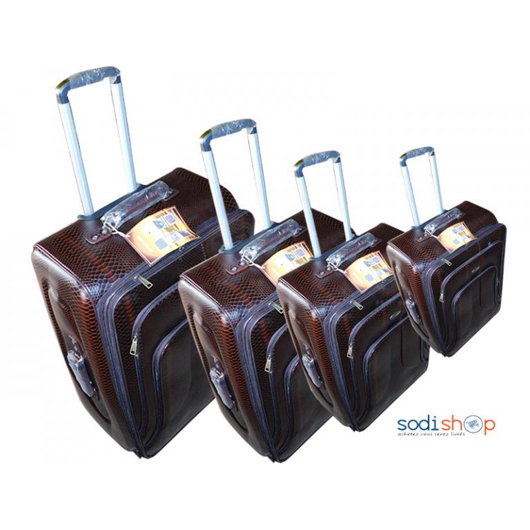 KIT 4 Valises à Roulette Double Trolley Couleur Marron BG0053