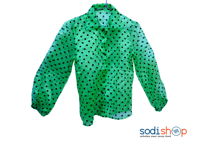 Chemisier Vetement Femme Imprime A Pois Couleur Verte Kt00102 Sodishop