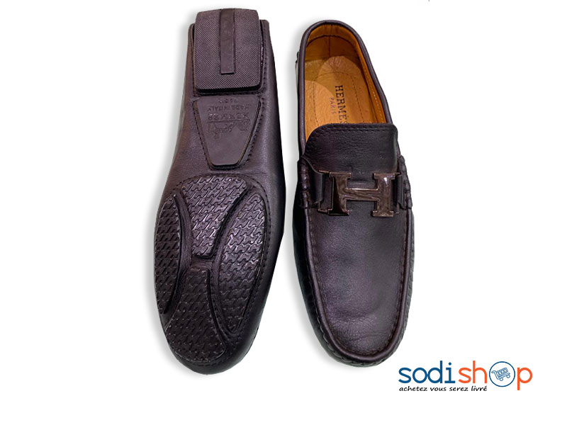 Hermès Paris Mocassin en Cuir Haute Qualité - Couleur Marron Pour Homme  PP00106 - SodiShop