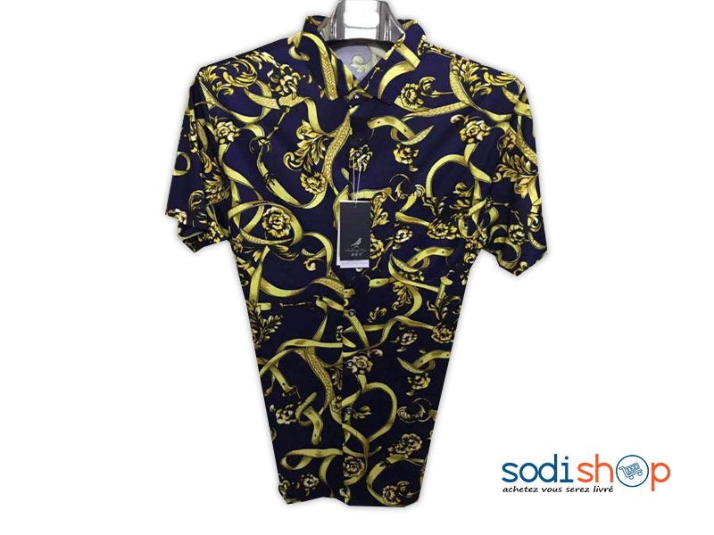 Chemise Homme Motif Imprimé Couleur Bleu/Doré BK0096 SodiShop
