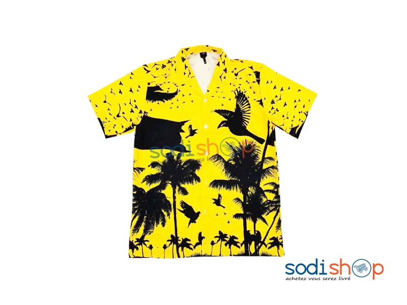 Chemise Hawaienne Jaune Et Noir Haute Qualite Habit Pour Homme Bk0096 Sodishop