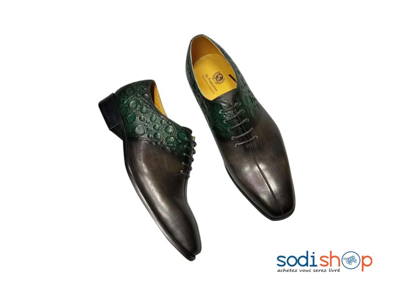 chaussures cuir vert homme