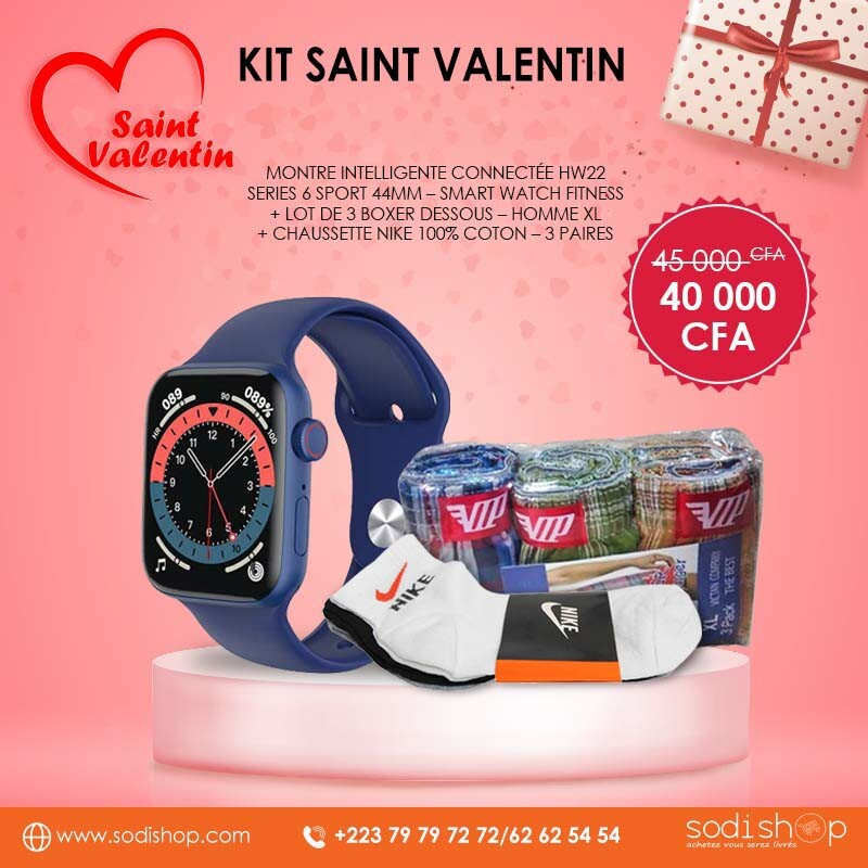 Kit Saint Valentin Cadeaux Pour Lui - Montre Intelligente HW22 Series 6 + Boxers Caleçons 3 Pièces et 3 Paires de Chaussettes Nike SODI00