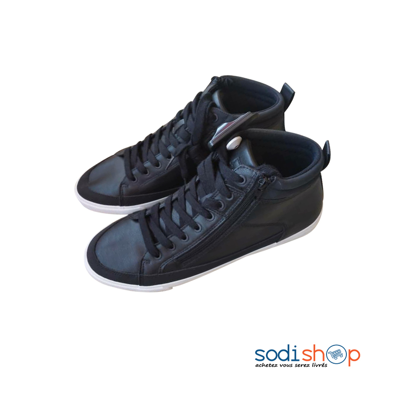 Baskets Originales Chaussures Montantes en Cuir Couleur Noir