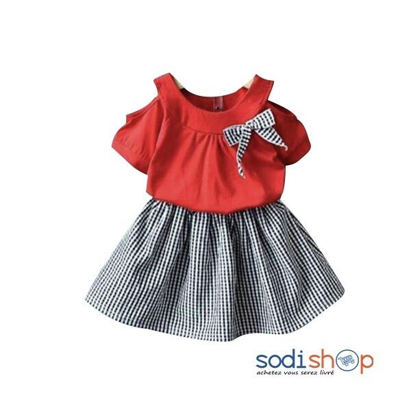 Vetement Pour Petite Fille 1 2 Ans Chemisier Avec Jupe Rouge Et Noir Mg Sodishop