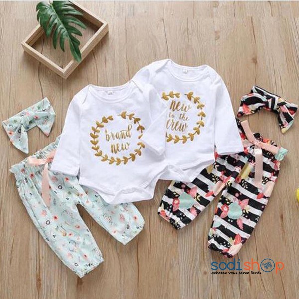 Complet Pour Bebe Barboteuse Pantalon Et Bandeau Vetement 3 Pieces Bleu Et Blanc Mg Sodishop