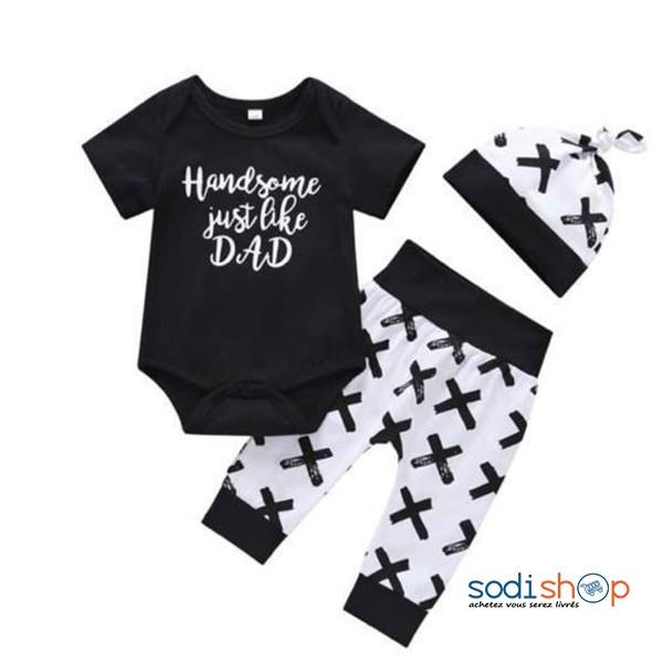 Vetement Pour Bebe 100 Coton Barboteuse Pantalon Et Bonnet Couleur Noir Et Blanc Mg Sodishop