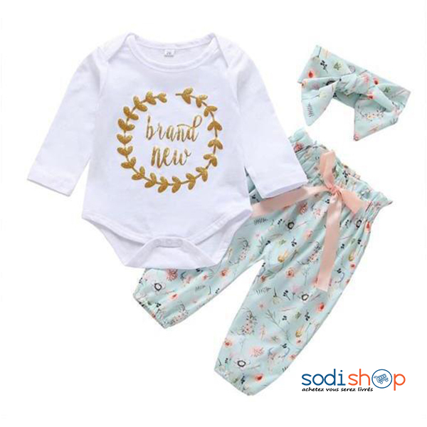 Complet Pour Bebe Barboteuse Pantalon Et Bandeau Vetement 3 Pieces Bleu Et Blanc Mg Sodishop