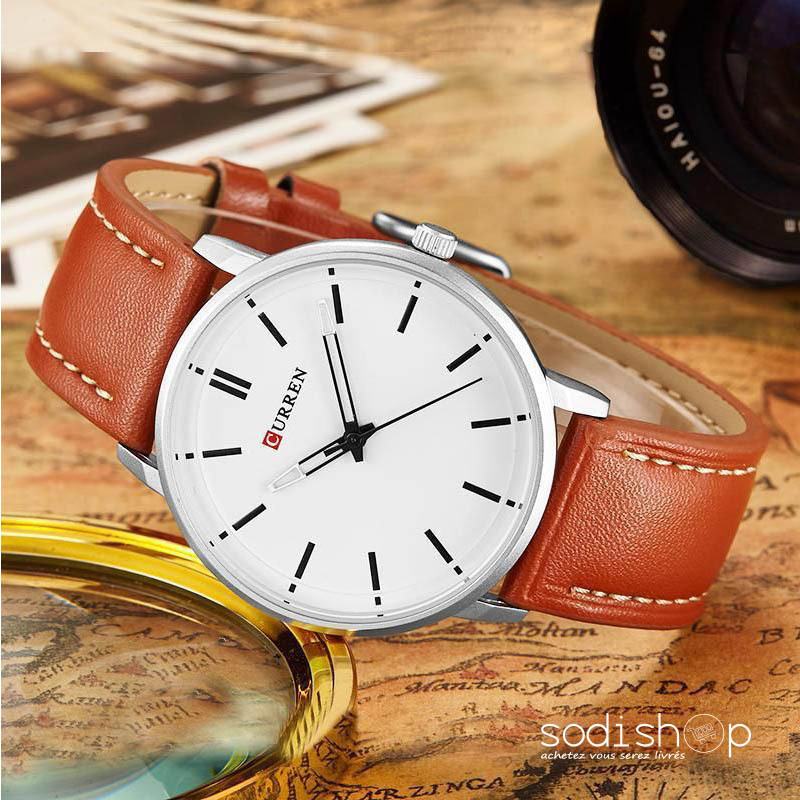 Montre Curren 8233 Casual Pour Homme - Cadran Analogique Style Luxueux Couleur Marron et Blanc DIA00169
