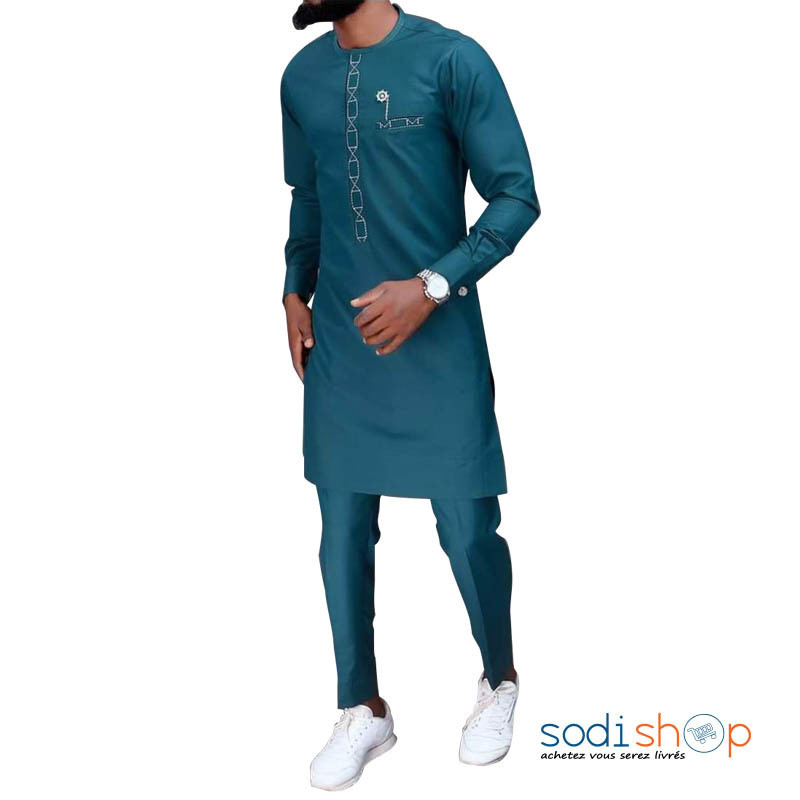 Vêtement Pour Homme Tissu Élégant - Boubou 2 Pièces Couleur Bleu - TSU00186  - Sodishop