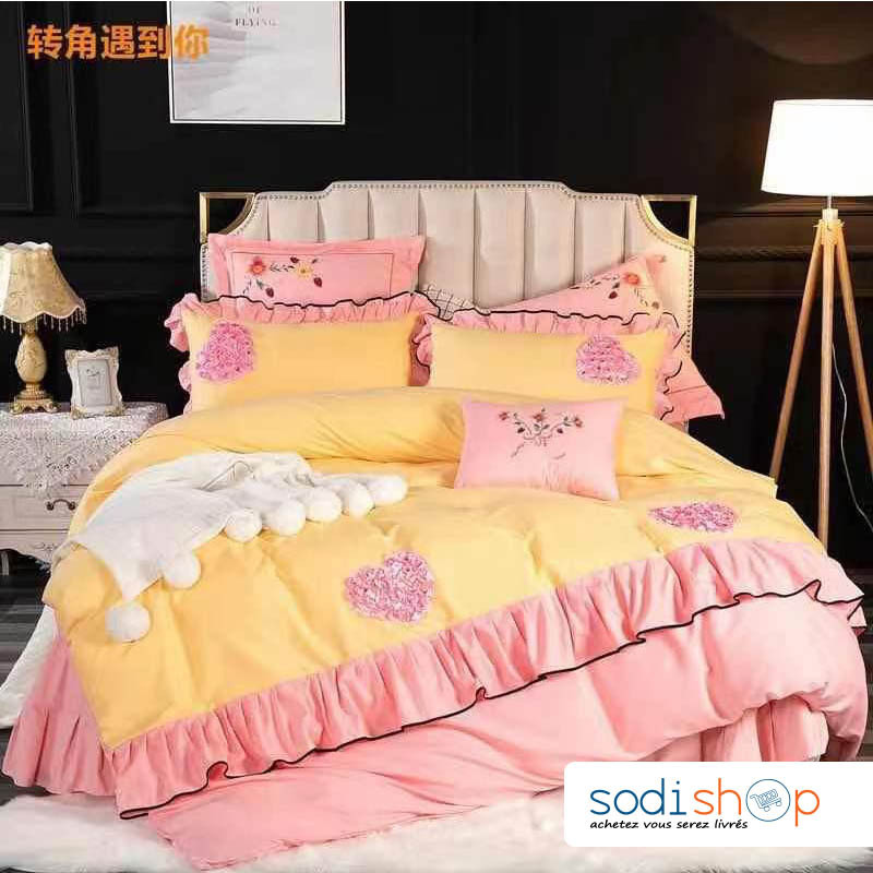 Couvre-lit – Boutis - Bicolore - Rose-Jaune - Couette – Dessus de lit - Raffiné - Ultradoux -240x260 - TRQ00175