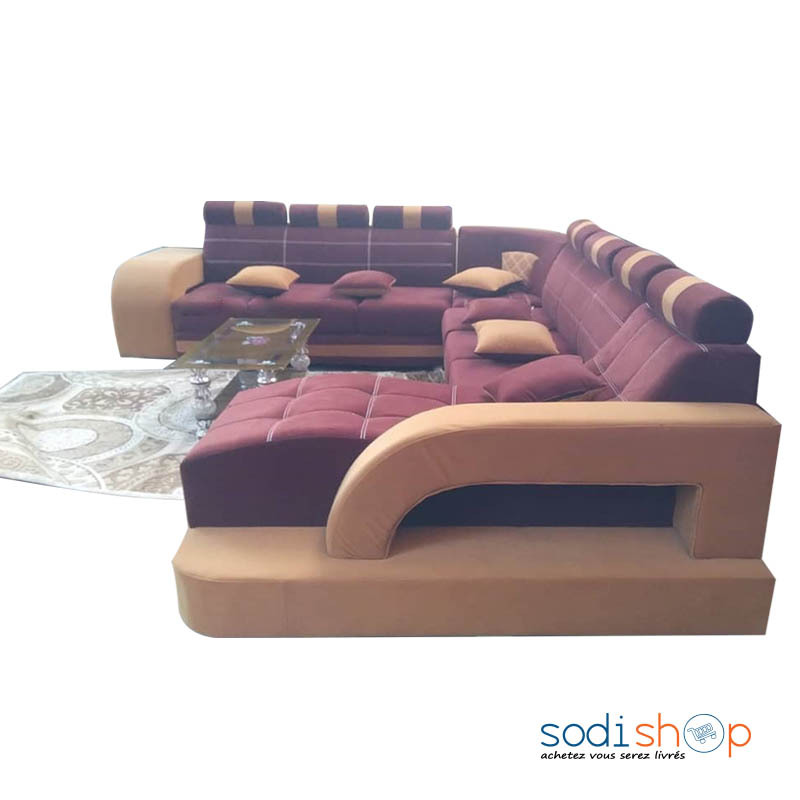 Fauteuils de Salon Complet Style Marocain avec Tapis Table en Verre et Chaise Longue Courbée TRQ00175