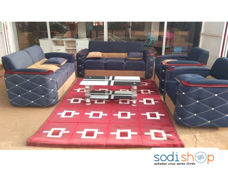 Salon Complet Fauteuils 7 Places + Tapis Turque et Table en Verre - Meuble Gris et Marron Haute Qualité TRQ00175