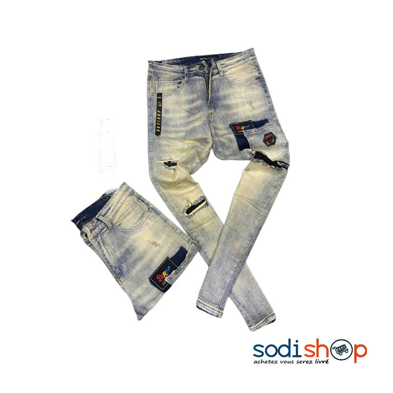 Jeans Slim avec Imprim Couleur Blanc Pour Homme OUJ00194