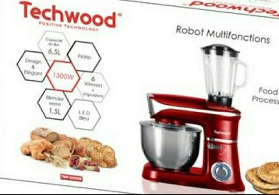 Robot de Cuisine Multifonctions - Mixeur Electrique Techwood 1300 watts  TRP-6505B - Batteur sur Socle avec Couvercle BZE00199 - Sodishop