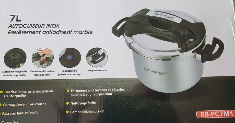 Autocuiseur en Inox Rosenberg 7 Litres RB-PC7M1 - Revêtement Antiadhésif Ustensile de Cuisine BZE00199