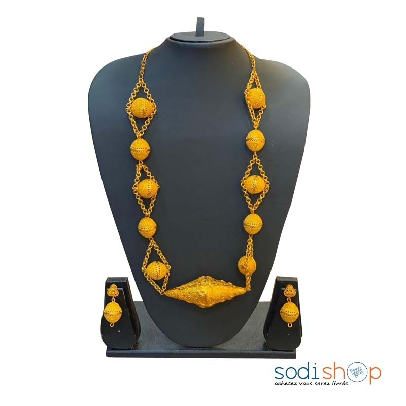 Parure pour Femme - Ensemble Collier Plaqué Or avec Boucle d'Oreille Bijoux Pour Femme PED00202