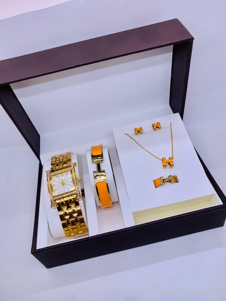 Coffret Cadeau pour Femme - Ensemble de Montres avec Collier et Boucles  d'Oreilles Dorées DE00825 - Sodishop