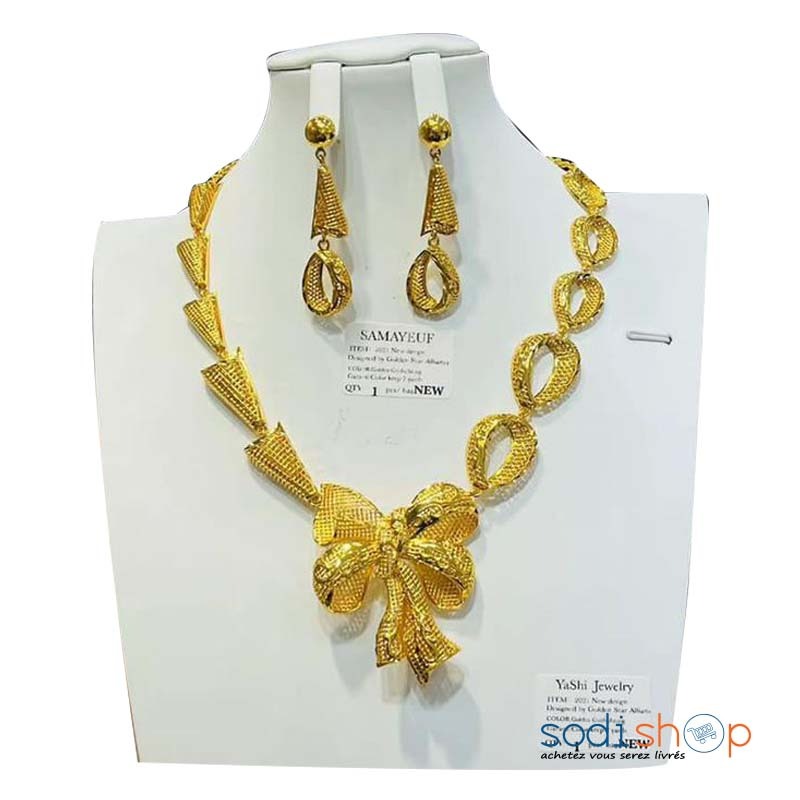 Parure de Luxe Moderne - Collier + Boucles d'Oreilles Plaqué Or - PED00202  - SodiShop