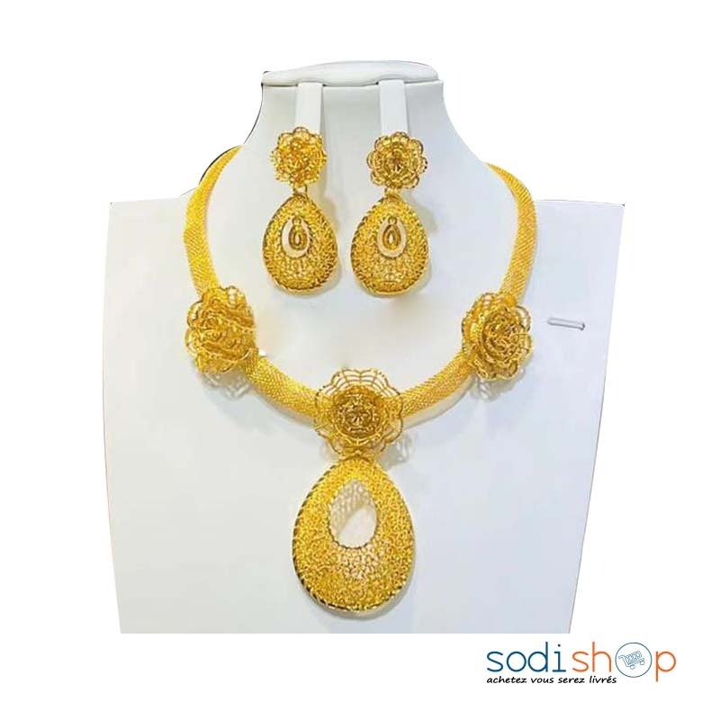 Bijoux de Luxe Pour Femme - Ensemble Collier + Boucles d'Oreilles Plaqués Or  PED00202 - Sodishop