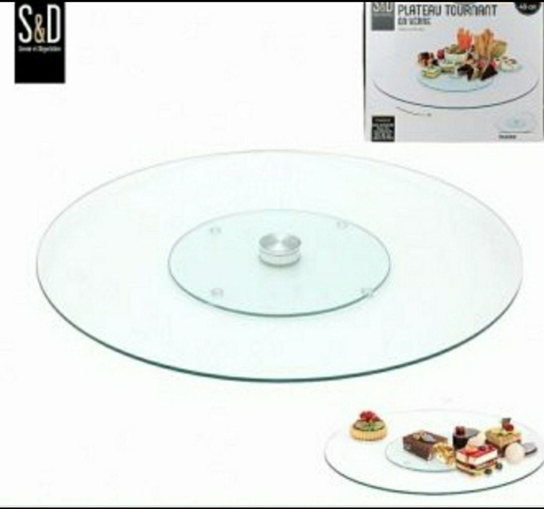 Plateau Tournant 45 Cm En Verre Elegant Pour Patisserie et Cuisine BZE00199  - Sodishop