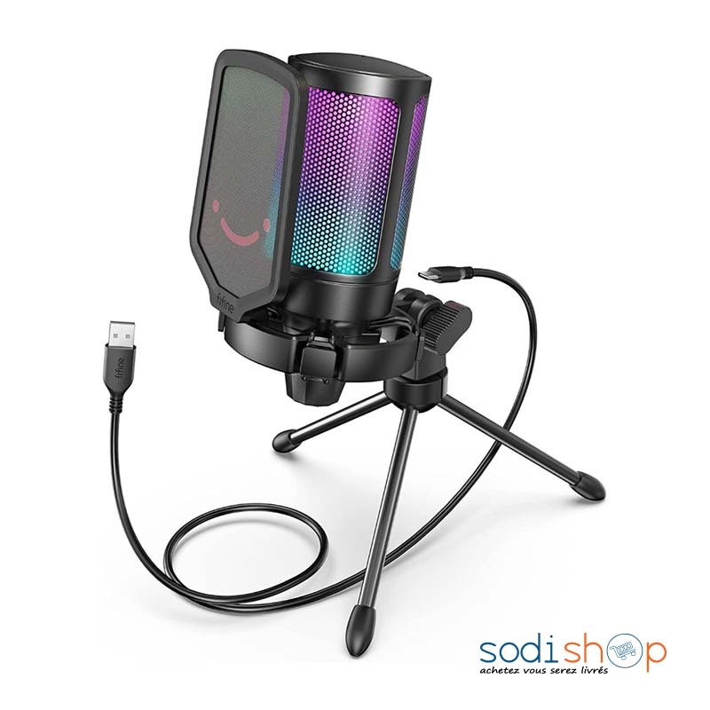 FIFINE USB Microphone Gaming, RGB Condensateur Microphone pour PC PS5, avec  Bouton de Silence, Fixation Antichoc, Support Trépied, F - Cdiscount  Informatique