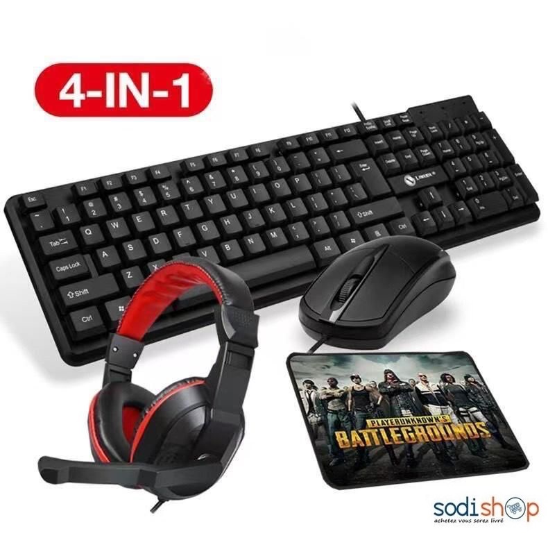 Pack Office 4en1 - Clavier Rétroéclairé + Casque Audio avec Souris et Tapis Antidérapant Pour PC Ordinateur FIFO00300