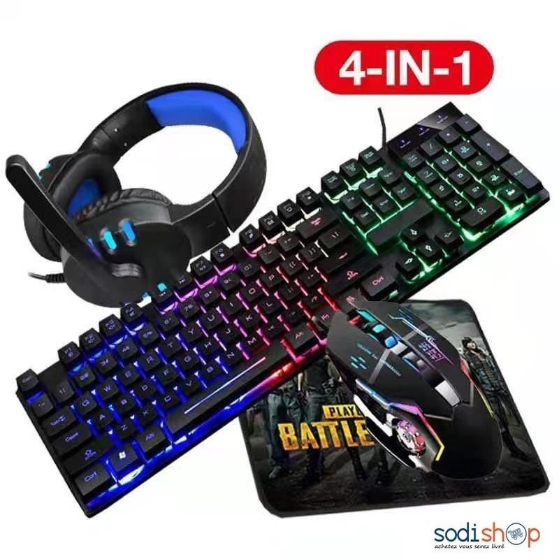 Pack Gamer 4en1 - Clavier Rétroéclairé + Casque Audio avec Souris