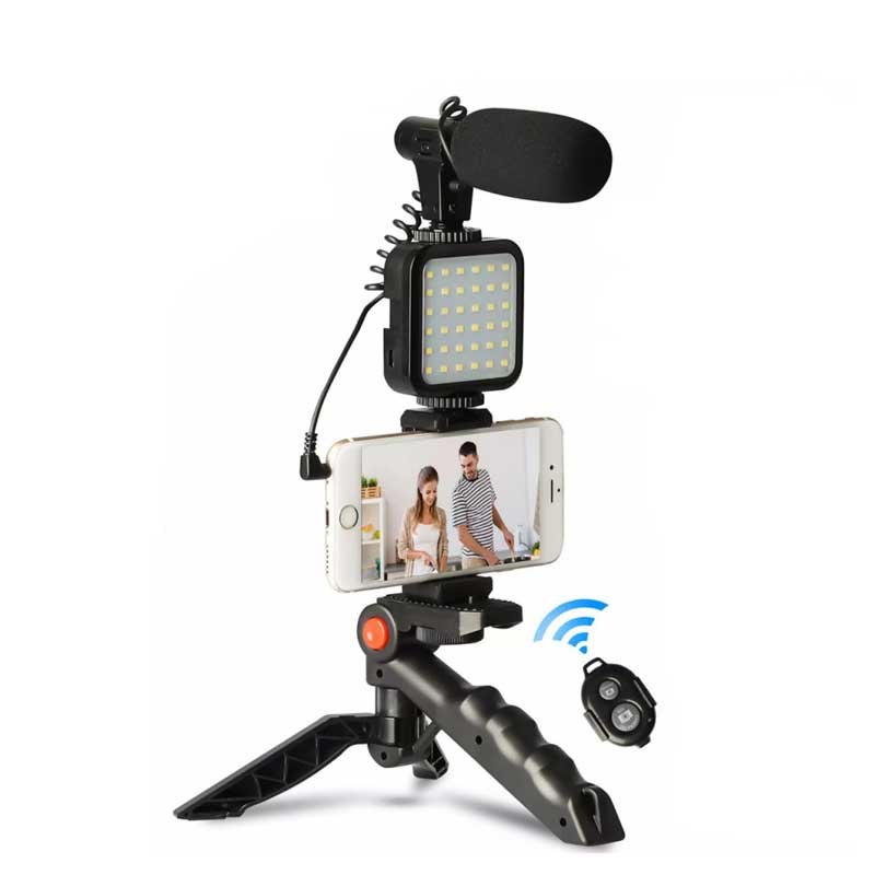 Trépied photo,Mini trépied avec Microphone et lumière LED, support