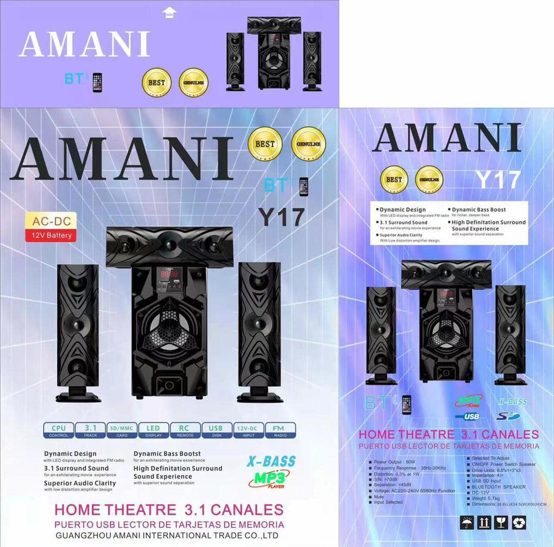 Home Cinéma AMANI Y17 - Enceinte Audio Son XBASS HD MP3 USB MicroSD Radio FM MA0016