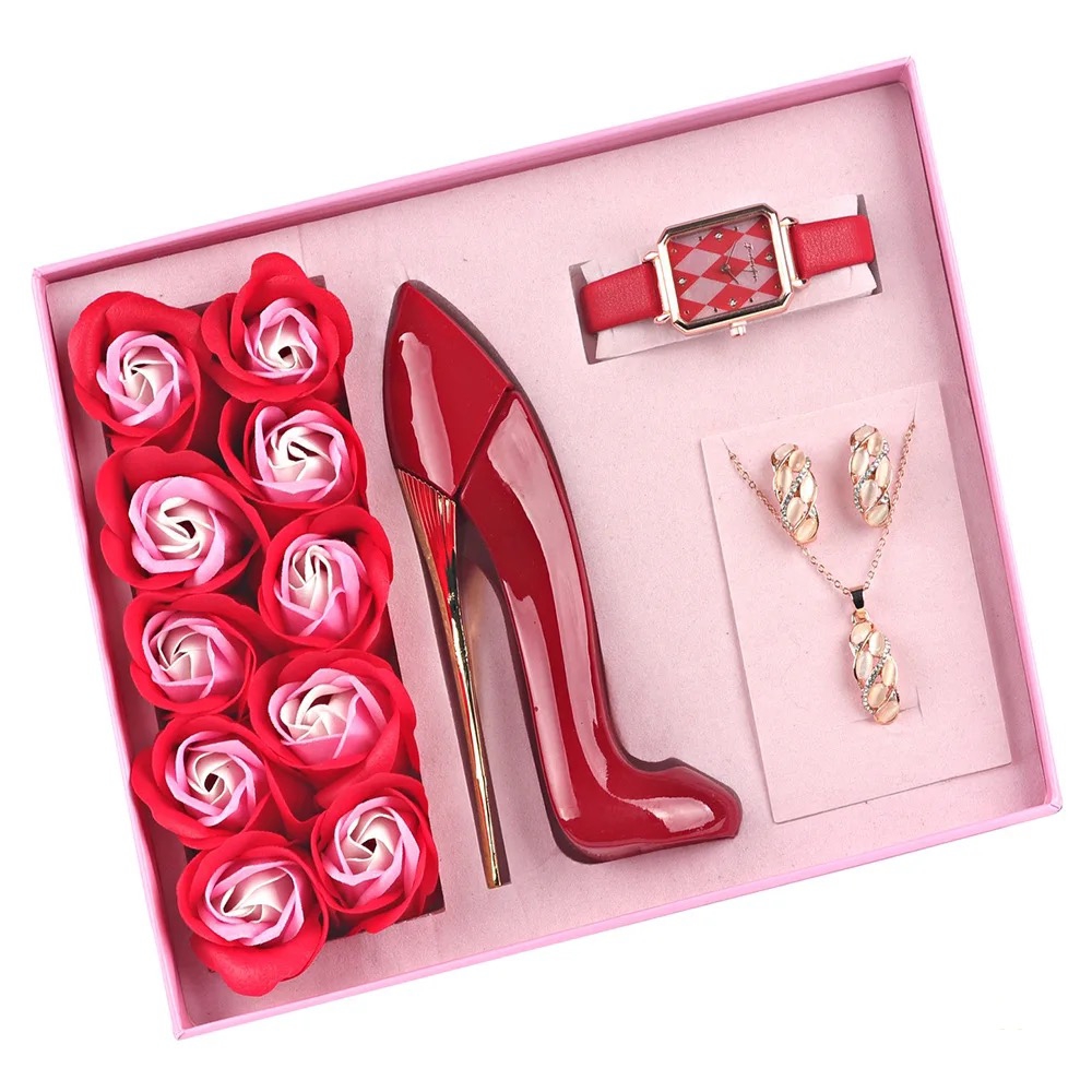 Coffret Cadeau Pour femme Montre + Parfum Collier et Fleur Elégante Couleur Rose HD00820