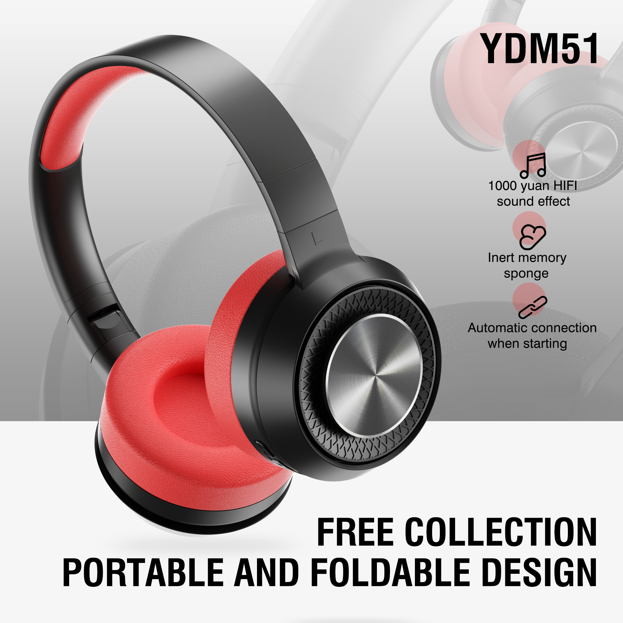 Écouteurs stéréo HIFI Bluetooth, casque de musique, prise en charge de