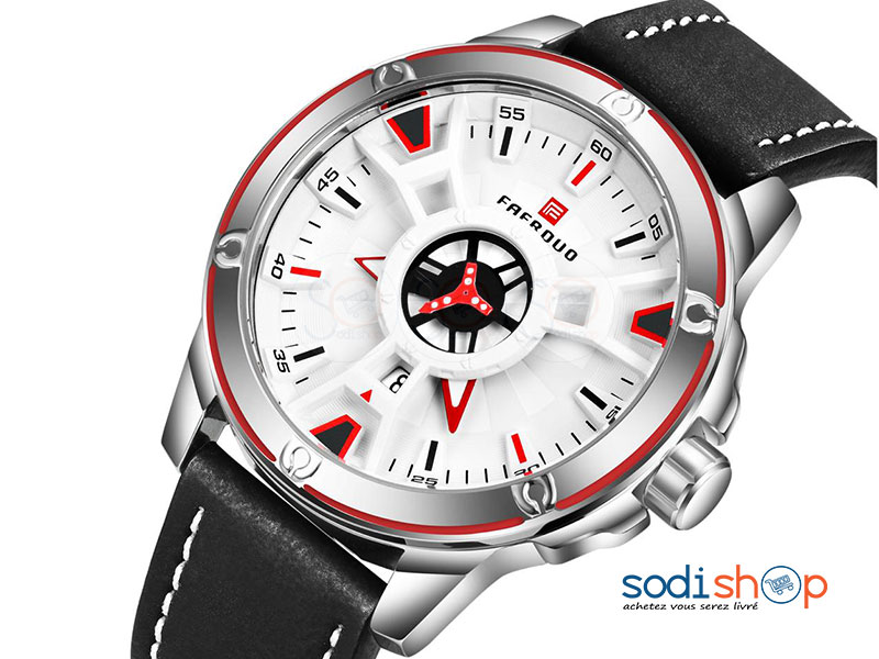 FAERDUO Montre Classique Pour Homme F8265 Couleur Noir Argent Date Heure Sodishop