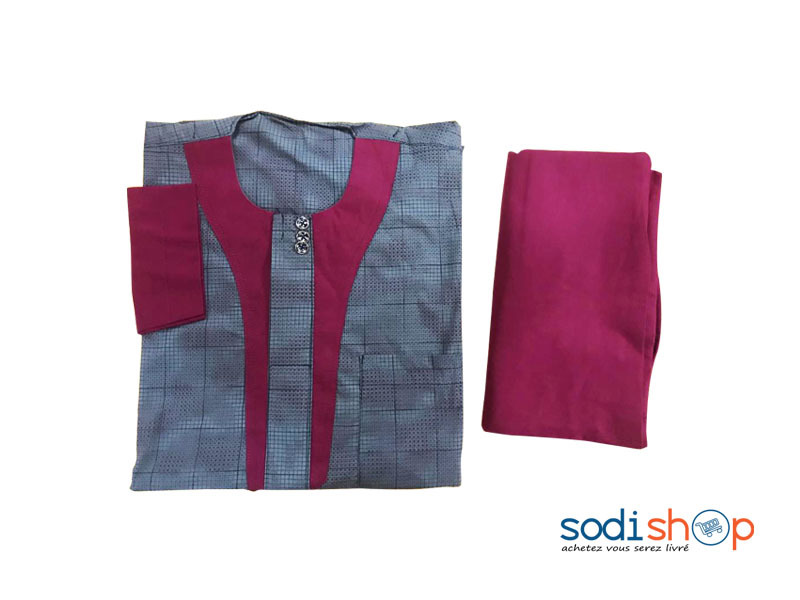 Boubou Pantalon Motif Tendance Habit Pour Homme Complet Couleur Gris et Bordeaux MKS00133 Sodishop Cote d Ivoire